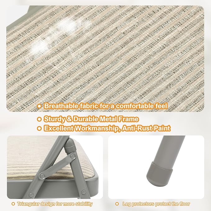 12 Pack Folding Chairs Fabric Dining Chair Set with Padded Cushion and Back, Indoor Outdoor Foldable Seat with Steel Frame for Home Office Events Wedding Party, Oatmeal Strip Seating