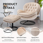 Set of 2 360° Swivel Modern Velvet Accent Chair with Ottoman | Mid-Century Button Tufted Lounge Chair for Living Room & Bedroom, Beige