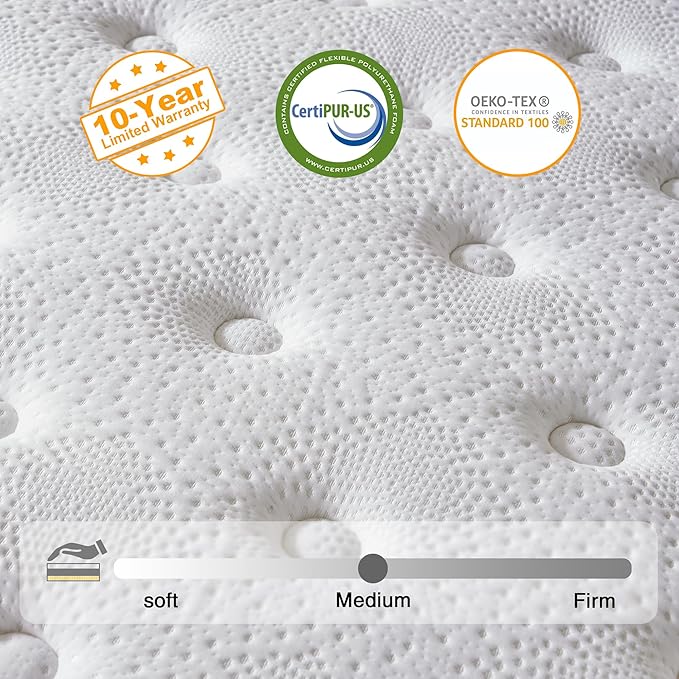 Queen Mattress, 12 Inch Hybrid Mattress in a Box, Memory Foam and Individual Pocket Springs, Soft and Breathable, Soft Feel