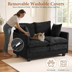 50" Loveseat Sofa Cloud Couch Small | Mini Chenille Love Seat Couches with 2 Pillows | 27.16" Deep Seat for Small Spaces Bedroom Dorm Apartment | Black