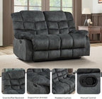 EBELLO Manual Recliner Couch Set, Soft Fabric Reclining Living Room Set, Included SinglAe Recliner Chair and Loveseat Sofa, Grey Green
