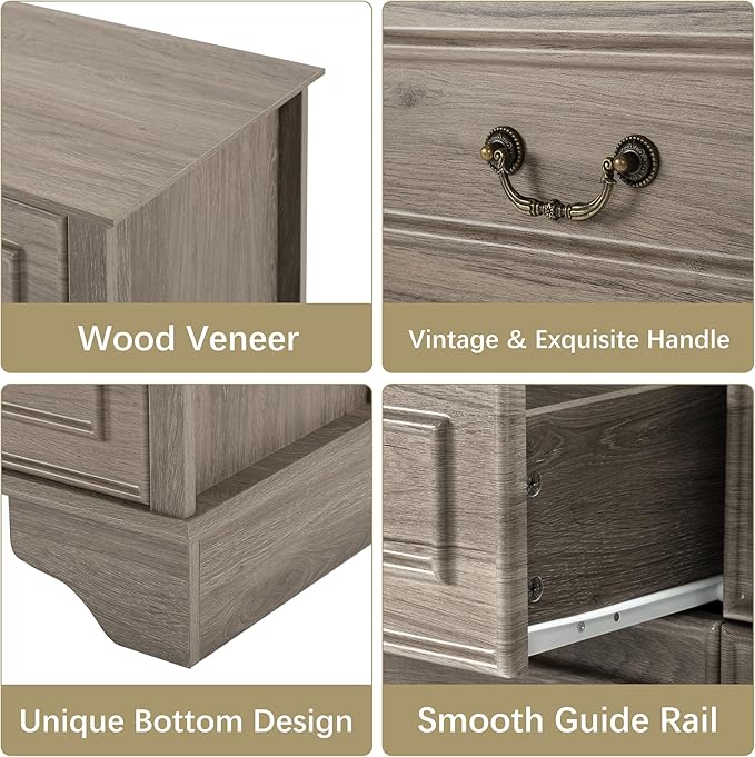 Farmhouse 6 Drawers Dresser for Bedroom, 47'' Wide Rustic chests of Drawers with Natural Texture, Wood Dresser Vintage Design, Storage Dressers Organizer, Grey