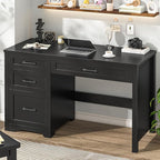Vabches Farmhouse 47" Executive Desk with File Drawer, Wood Computer Desk with 3 Storage Drawers, Workstation for Home Office, Study, Writing.Black.
