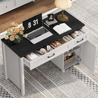 Farmhouse 47" Executive Desk, Computer Desk with Drawers and Storage Cabinet, Workstation Computer Desk for Home Office and Study(Black