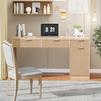 60" Executive Desk with Fluted Drawers, Wood Home Office Desk with Storage Cabinet, Charging Station, Fluted Computer Writing Desk for Study, Living Room.