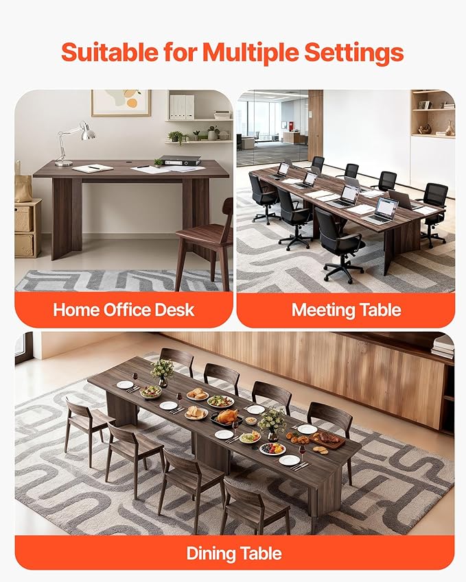 VEVOR 63 in Executive Desk, Large Modern Rectangle Office Table, Heavy Duty Wooden Executive Table with Cable Connection Hole, 250 LBS Load Capacity, Easy Assembly, for Work Study Writing, Walnut