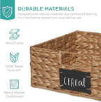 Best Choice Products Set of 4 13x12in Water Hyacinth Pantry Baskets, Woven Organizers w/Chalkboard Label, Chalk Marker - Chestnut