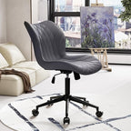 YOUNUOKE Armless Desk Chair Comfy Office Chair with Wheels HomeTask Chair Adjustable Computer Chairs Modern PU Leather Swivel Chairs Upholstered Makeup Vanity Chair(Grayish Purple)