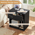 LEYAOYAO Fluted Farmhouse Nightstand Set of 2 with Charging Station, 23" Wide 1 Drawers End Table,Black Dresser for Bedroom,Bed Side Table Chest of Drawers Cabinet,Wood Night Stand for Living Room