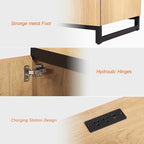 WAMPAT 59" Modern Executive Desk with Drawers, Home Office Computer Desk with Charging Station, File Drawer, Storage Cabinet, Wood Writing Desk for Work and Study, Oak