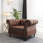 Living Room Chair, Modern Leather Chesterfield Sofa Chair, Mid Century Single Sofa Couch Chair with Tufted Back and Rolled Arms, Accent Sofa Chair for Living Room Apartment, Brown