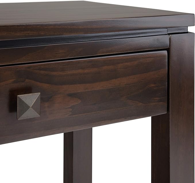 SIMPLIHOME Cosmopolitan Console Table - 60 Inch Wide Solid Wood Sofa Table in Mahogany Brown, Contemporary Storage Table for Entryway or Living Room with 3 Drawers, Square-Edged Top, and Tapered Legs