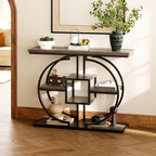 GiftGo Narrow Console Table for Entryway Industrial 4-Tier Sofa Table Behind Couch with Circle Base Rustic Wooden Accent Tables with Storage Shelves for Living Room, Hallway, Foyer (Grey)
