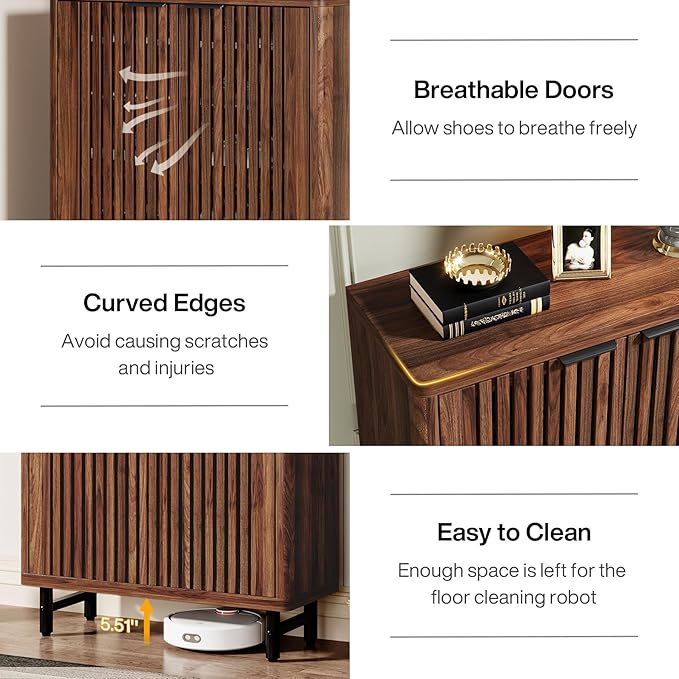 Tribesigns 6-Tier Shoe Cabinet with Shutter Doors, Large Wooden Shoe Organizer Rack with Adjustable Shelves, Modern Farmhouse Hidden Storage Furniture for Entryway, Hallway (Walnut)