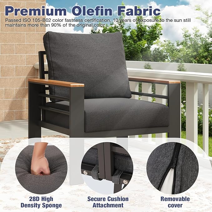 Aoxun Aluminum Patio Furniture Set 2 Seats, Oversized Outdoor Sectional with Washable Thick Cushions, Coffee Table and Waterproof Cover, Patio Conversation Sets for Porch, Balcony, Deck