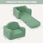 Comfy Toddler Chair & Kids, 2-in-1 Soft Couch Fold Out for Kids, Toddler Chairs Comfy 1-3 Years Old, Convertible Plush Sofa to Lounger for Girls and Boys, Green