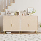 Coffee Bar Cabinet with 2 Doors & Drawer, Sideboard Buffet with Adjustable Shelves, Accent Liquor Storage Cabinet, Fluted Cabinet with Gold Hardware, Console Table for Living Dining Room, Oak