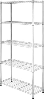 Whitmor 5 Tier Shelving Unit, Metal Storage Shelves, 400 lbs Capacity per Shelf, 2000 lbs Total, Adjustable Heavy Duty Shelf, Easy Assembly for Kitchen, Garage, Plant, 36"L x 14"W x 72"H, Chrome