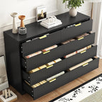 8 Drawer Dresser for Bedroom, Modern Fluted Double Dresser, 55" Wide Chest of Dressers, Wooden Beside Table for Closet, Living Room and Entryway, Black