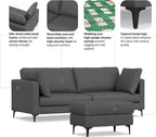 SIMPLIHOME Ava Sofa and Ottoman in 100% Recycled Polyester Performance Fabric, Pebble Grey, 90-inch-Wide 3-Seater Couch and Matching 36-inch-Wide Table Ottoman for Living Room, 2-Piece Set