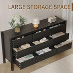 CHUWELL Dresser for Bedroom, 63" Wide Mid Century Modern Chest of Drawers with 9 Large Storage Space and 4 Solid Wood Cylindrical Legs, 9 Drawer Large Dresser for Bedroom(Black)