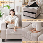 85'' L Shaped Couch with Armrest Organizer,Comfy 3 Seats Sofa with Storage Ottoman,Chenille Sectional Couches for Living Room,Bedroom,Apartment,Sofa Set with Oversized Chair,Khaki