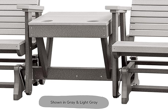 DutchCrafters Modern Horizontal Slat High Back Poly Double Glider Chairs with Center Table Outdoor Patio Furniture (White & Cedar)