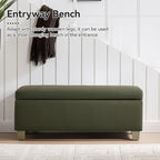 41" Faux Leather Storage Ottoman, Stitch Tufted Rectangle Upholstered End of Bed Storage Bench, Entryway Large Couch Ottoman with Wooden Legs,Green