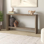 Henn&Hart 55'' Wooden Rectangular Console Table Entryway Table, Sofa Table with Wooden Storage Shelf for Entryway, Living Room, Couch, Hallway, or Office, Antiqued Gray Oak