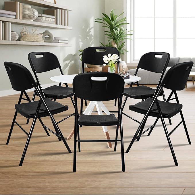 6 Pack Folding Chair, 700 lb Weight Capacity,Indoor/Outdoor Heavy Duty Foldable Chairs for Restaurants, Kitchens, Picnics, Races, Parties & Weddings. (6, Black)