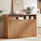 LEYAOYAO Fluted Buffet Cabinet with Storage, 45" Wide Modern Sideboard Credenza with 3 Doors & Open Storage Shelf, Wood Kitchen Console Accent Cabinets, Coffee Bar Table for Dining Room, Tea Brown