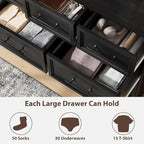 Black Farmhouse Dresser for Bedroom, 59" Wide Chest of Drawers with Brushed Metal Handle, 10 Chest of Drawers, Wood Closet Organizers and Storage Cabinet for Bedroom, Living Room, Hallway