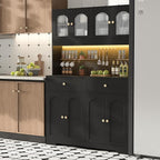 70" Pantry Cabinet with Pegboard, Kitchen Pantry Storage Cabinet with Shelves & Drawer, Adjustable Shelves, LED Light & Power Outlets for Dining Room (Black)