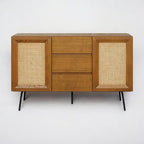 NTC MOSSIC Sideboard with 2 Doors and 3 Drawers, Buffet Cabinet with Natural Rattan and Metal Legs, Modern Storage Cabinet for Living Room, and Hallway, Effortless Assembly - Rustic Oak