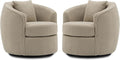 Swivel Accent Chair Set, Modern Upholstered Boucle Barrel Arm Chairs with Pillow for Living Room, 360 Degree Round Swivel Sherpa Armchair with Round Base for Bedroom Club (2, Light Brown)