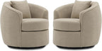 Swivel Accent Chair Set, Modern Upholstered Boucle Barrel Arm Chairs with Pillow for Living Room, 360 Degree Round Swivel Sherpa Armchair with Round Base for Bedroom Club (2, Light Brown)