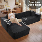 106" Cloud Sectional Couch with Chaise Lounge,L Shaped Modular Modern Sofa,Comfy Corduroy Fluffy Sofa with Deep Seat,No Assembly Required Couch for Living Room(Left,Plush Corduroy,Black)