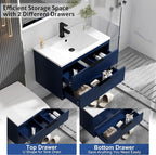 eclife 30" Bathroom Vanities Cabinet with Sink Combo, Wall Mounted Floating Cabinet W/Decor Line, Soft-Close System, 2 Extra Big Drawers, Matte Black Faucet, Navy Blue