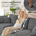 112" Cloud Sectional Couch, Boneless Couches for Living Room, L Shaped Couch with Convertible Ottoman, Modular Sectional Sofa with Deep Seat, Comfy Soft Cushions, No Assembly, Gray