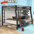 DOONREXS Industrial Style Heavy Duty Metal Queen Bunk Bed, Full XL Over Queen Size with Ladders and Guard Rail, Easy Assembly