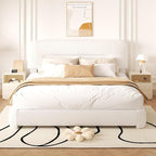 King Size Cloud Bed Frame, Upholstered Boucle Platform Bed with Adjustable Headboard, Anti-Collision Soft Rounded Corners, Noise Free, Easy Assembly, White