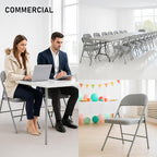 SEALAMB 16 Pack Grey Folding Chairs with Padded Seats & Cushion, Durable Metal Foldable Chairs for Wedding Party, Commercial Chairs for Office School Church Events, 330lb Capacity (Grey-PU, 16 Pack)