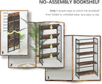 4NM No Assembly 4 Tiers Folding Bookshelf, 47.2" H Foldable Storage Shelves Vintage Bookcase Standing Racks Study Organizer Home Office - Rustic Brown Black