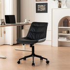 Rowill Leather Office Chair, Ergonomic Armless Desk Chair with Waterproof Cushion & Slient Wheels & SGS-Certified Class 3 Explosion-Proof Gas Lift, Ideal for Home Office, Study and Vanity(Black)