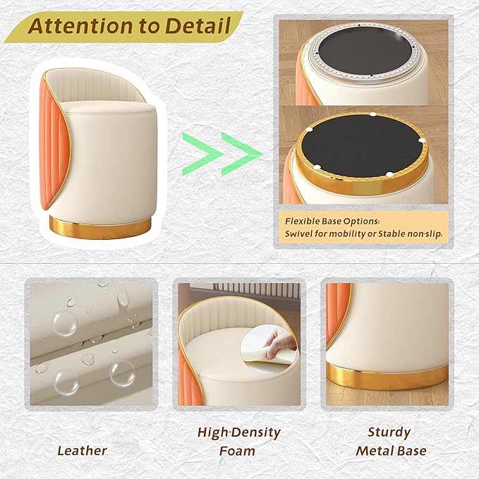 Swivel Round Vanity Stool - with Back Modern Comfy Vanity Chair/upholstered Ottoman Living Room Bedroom Makeup Chair,Gray