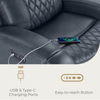 CHITA Genuine Leather Recliner Chair for Adults with Adjustable Power Headrest, Lay Flat Power Recliner with Slide-Out Cupholders & USB/Type-C Ports, Living Room Chair, Navy Blue