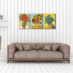 Wieco Art 3 Panels Canvas Prints of Vincent Van Gogh Paintings Reproduction Red Poppies and Daisies Sunflower Irises in Vase Canvas Wall Art for Living Room Home Office Decor