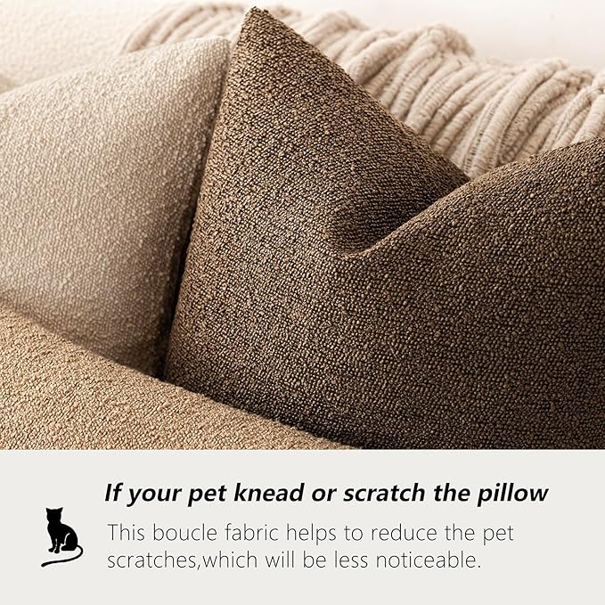 Foindtower Pack of 2, Decorative Textured Boucle Throw Pillow Covers Accent Solid Pillow Cases Cozy Soft Couch Cushion Case for Chair Sofa Bedroom Living Room Home Decor 22x22 Inch Chocolate