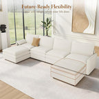 Vesgantti 142" Cloud Couch Sectional Modular Sofa, Comfy Sectional Couch with Ottoman Deep Seat Chenille L Shaped Sofa, Modular Couches for Living Room, Bedroom and Apartment, Snow White