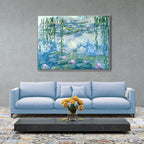 Wieco Art Large Silver Framed Canvas Print Water Lilies by Claude Monet Paintings Reproduction Modern Abstract Canvas Wall Art for Home and Office Decoration Artwork